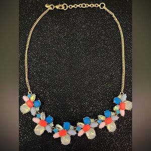Colorful/Iridescent Floral Necklace with Gold Chain